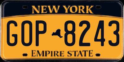 NY license plate GOP8243