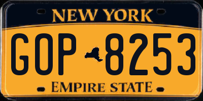 NY license plate GOP8253
