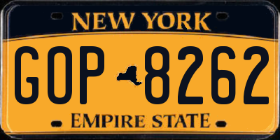 NY license plate GOP8262