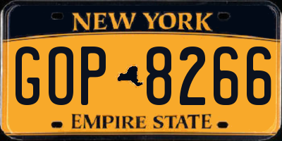 NY license plate GOP8266