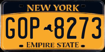 NY license plate GOP8273