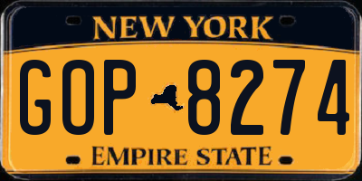 NY license plate GOP8274