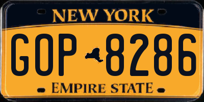 NY license plate GOP8286