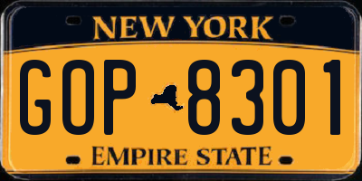 NY license plate GOP8301