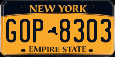 NY license plate GOP8303