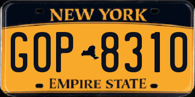 NY license plate GOP8310