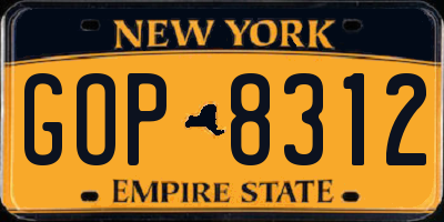 NY license plate GOP8312