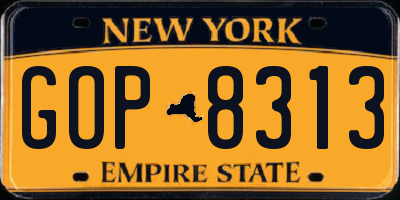 NY license plate GOP8313