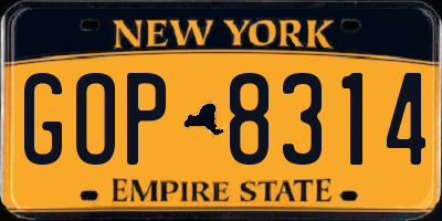 NY license plate GOP8314