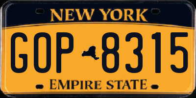 NY license plate GOP8315