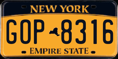 NY license plate GOP8316