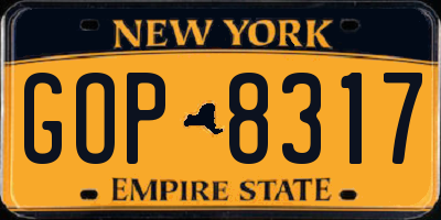 NY license plate GOP8317