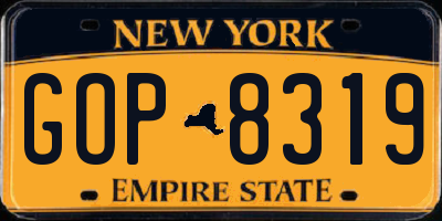 NY license plate GOP8319