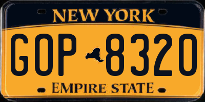 NY license plate GOP8320