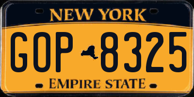 NY license plate GOP8325