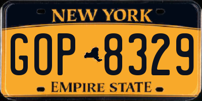 NY license plate GOP8329