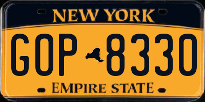 NY license plate GOP8330