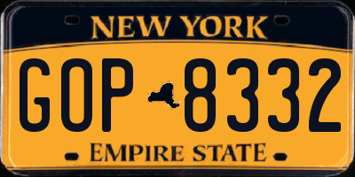 NY license plate GOP8332