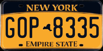 NY license plate GOP8335