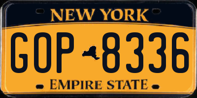 NY license plate GOP8336