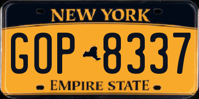 NY license plate GOP8337