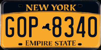 NY license plate GOP8340