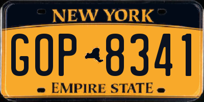 NY license plate GOP8341
