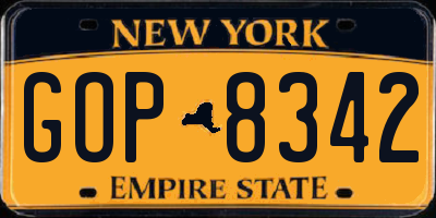 NY license plate GOP8342