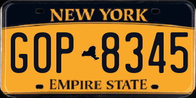 NY license plate GOP8345