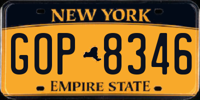 NY license plate GOP8346