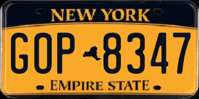 NY license plate GOP8347