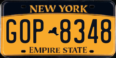 NY license plate GOP8348