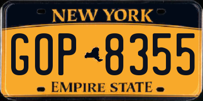 NY license plate GOP8355