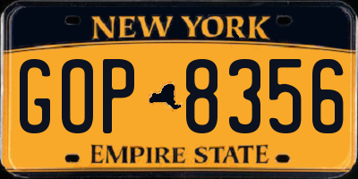 NY license plate GOP8356