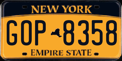 NY license plate GOP8358