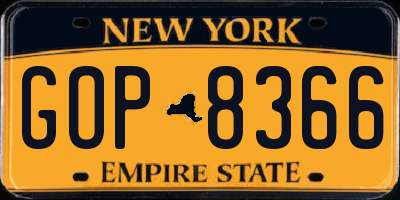 NY license plate GOP8366