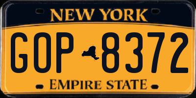 NY license plate GOP8372