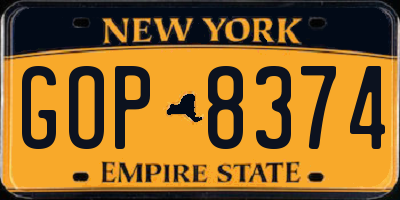 NY license plate GOP8374