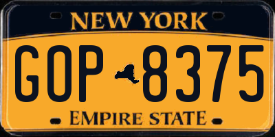 NY license plate GOP8375