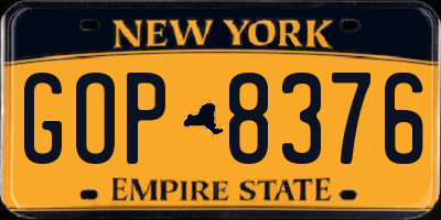 NY license plate GOP8376