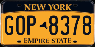 NY license plate GOP8378
