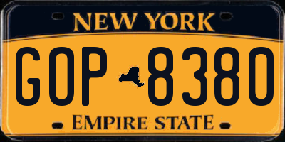 NY license plate GOP8380