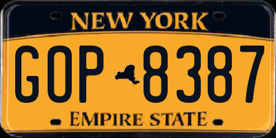 NY license plate GOP8387