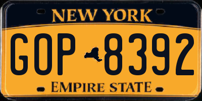 NY license plate GOP8392