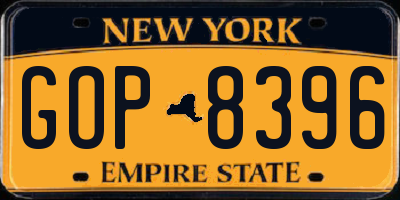 NY license plate GOP8396