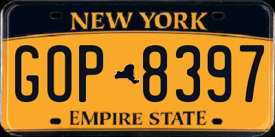 NY license plate GOP8397