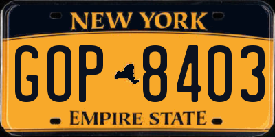 NY license plate GOP8403