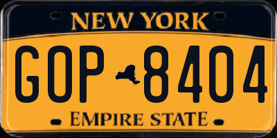NY license plate GOP8404