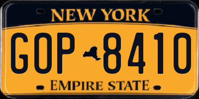 NY license plate GOP8410