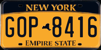 NY license plate GOP8416